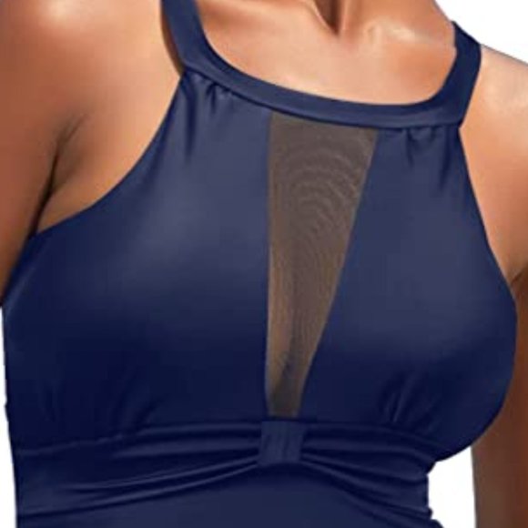I2CRAZY High Neck Plunge Mesh Ruched Swimsuit  🏝️  NEW WITH TAG!!! - Picture 3 of 15
